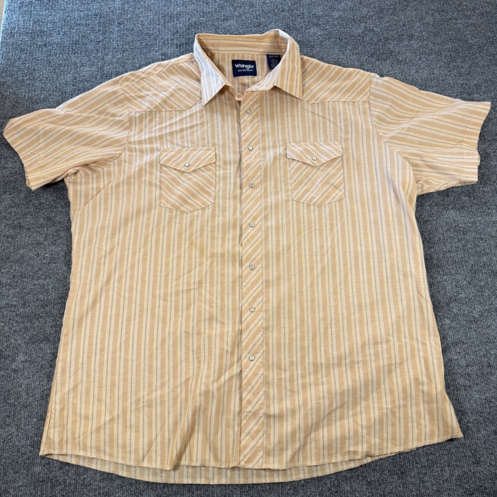 Wrangler Western Shirt Striped Cotton Blend Tan Size 3XT Cowboy Workwear